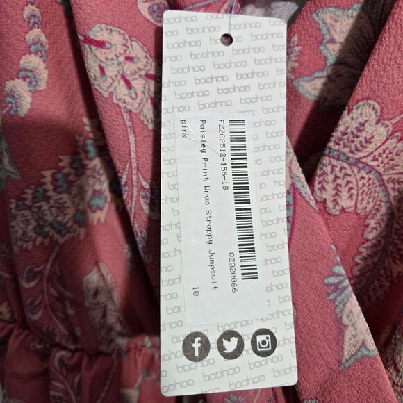 BooHoo Women 6 Paisley Print Wrap Strappy Wide Leg Jumpsuit NWT - Picture 11 of 16